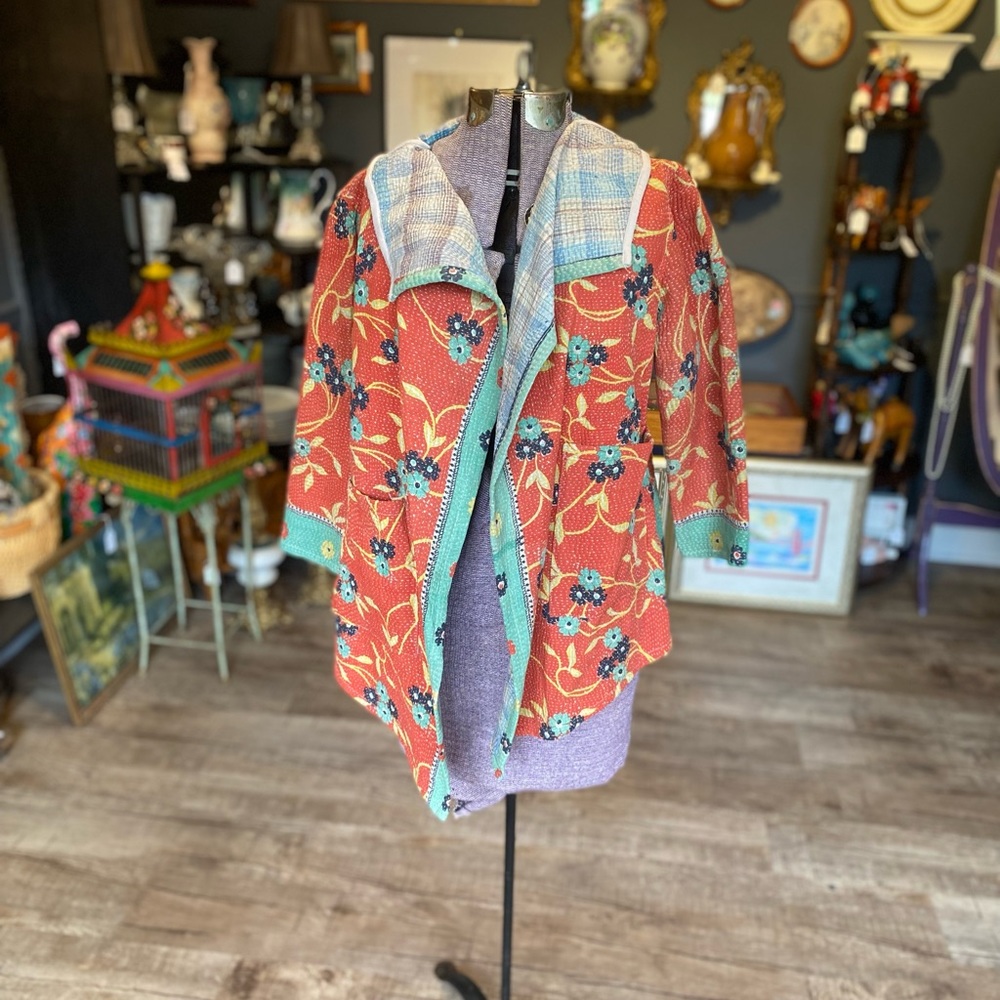 Handmade Kantha Ladies Quilted Jacket Hand Sewn Cotton.  Size Small